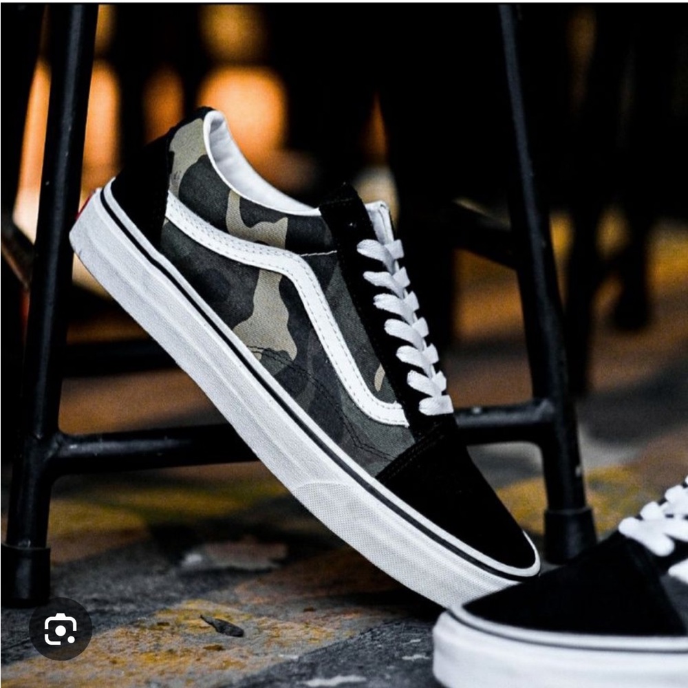 Vans Camouflage and Black Sneakers